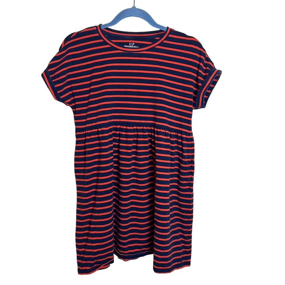 Vineyard Vines Striped Dress Girls Size Large 14 Navy, Burnt Orange